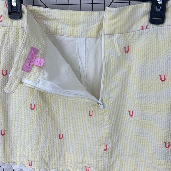 LILLY PULITZER YELLOW & WHITE SEERSUCKER HORSESHOE Ric rac border SKORT 8 - Picture 7 of 11